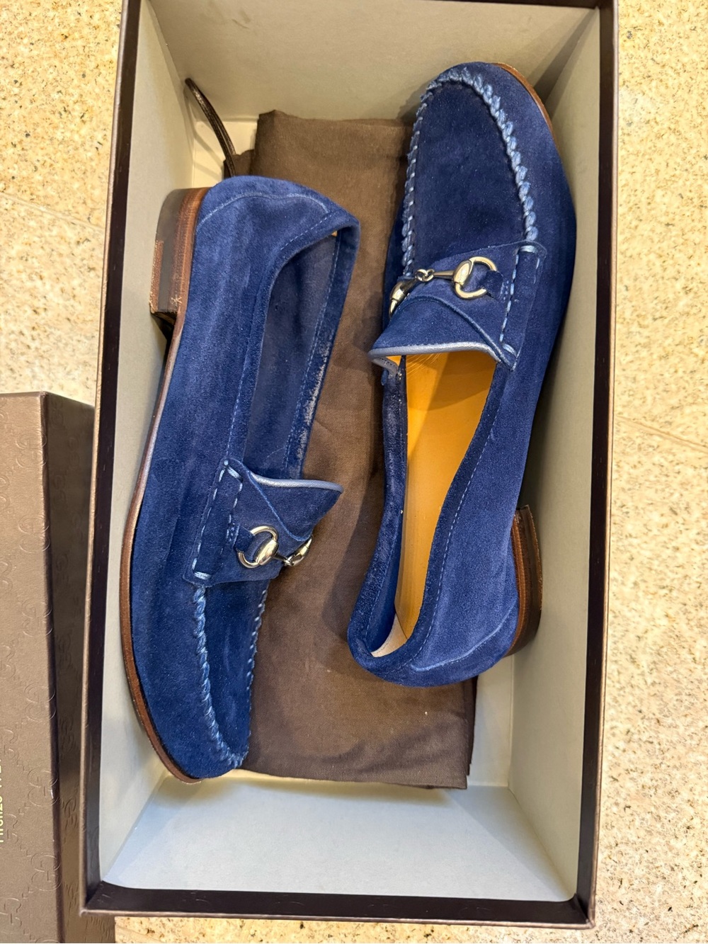 Gucci Women’s Navy Suede Horsebit Loafers - Picture 9 of 9